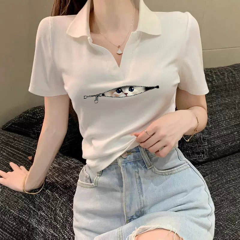 Women's slim slimming short T-shirt design sense all-match short-sleeved top summer Polo shirt