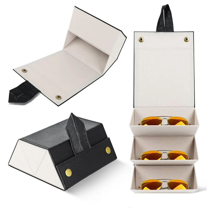 Portable Travel Sunglasses Storage Box 3 Slots Foldable Travel Sunglass Case Multiple Pairs Eyeglasses Holder Glasses Organizer 250729