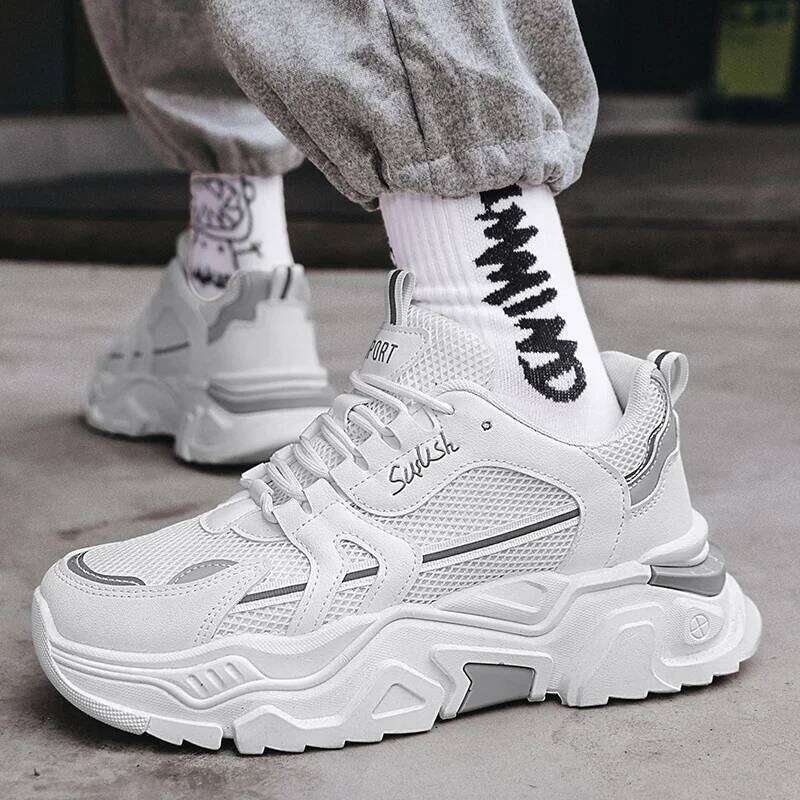 Men's thick casual mesh panel summer breathable soft soled running outdoor fashion sports shoes male sneakers