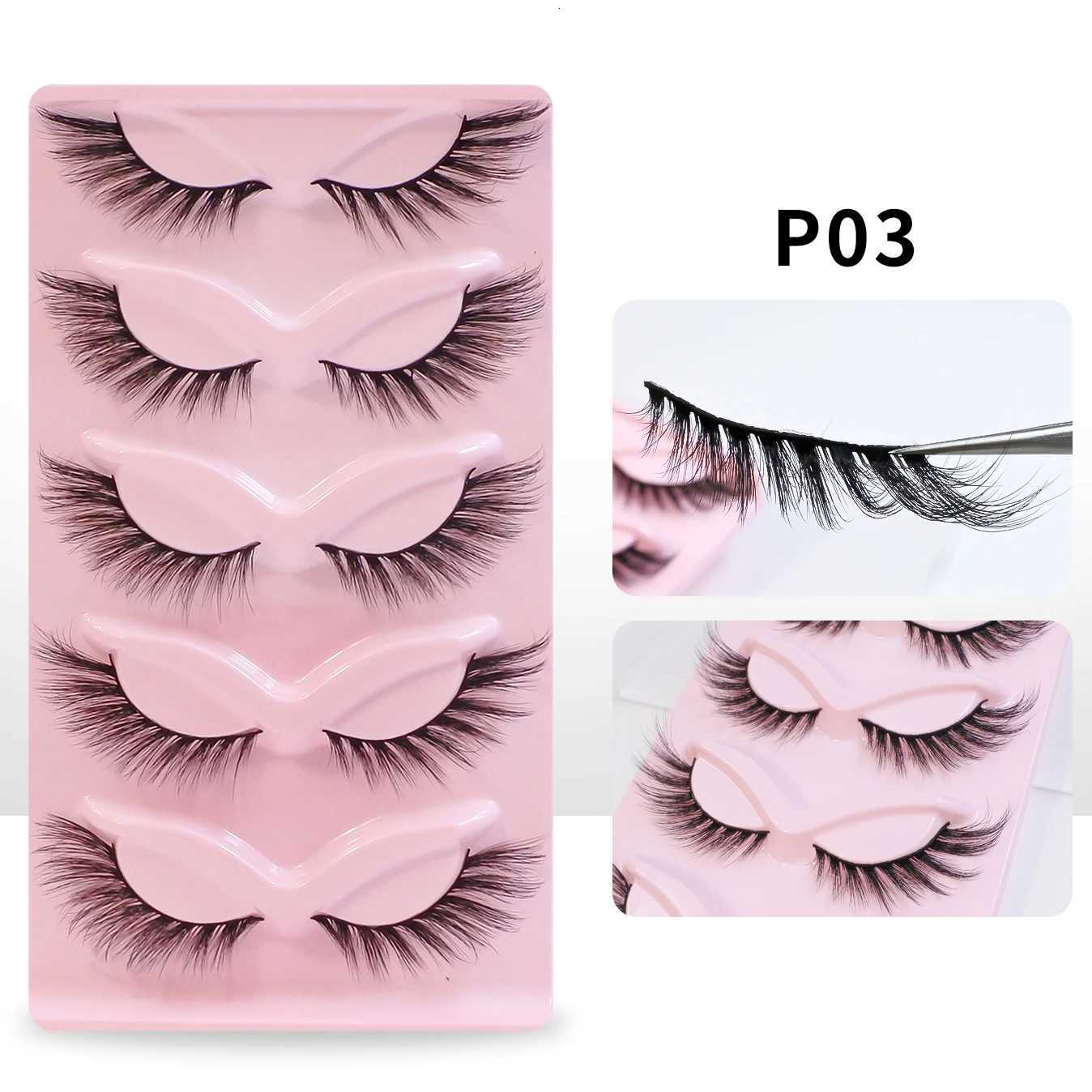 5 Pairs Cat Eye Lashes Makeup Wholesale Natural Look End Eye Elongate Fox Eye Faux Mink Lashes Z250730