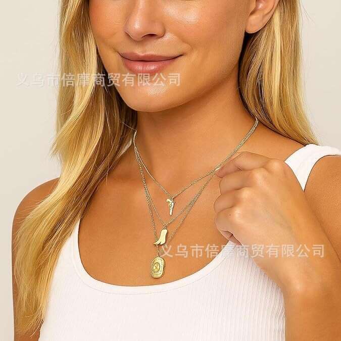 New Gold-Plated Boots Revoer Women's Western Cowboy Layered Necklace