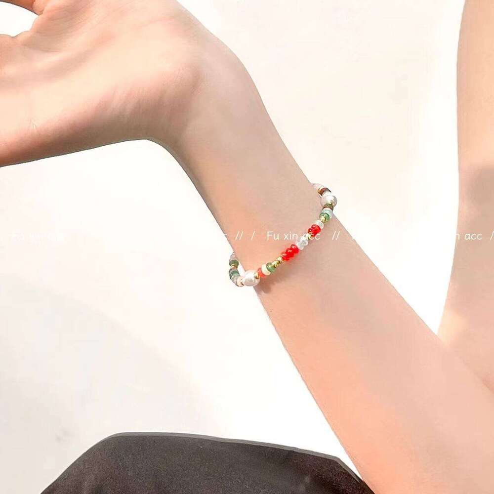 Dopamine Mixed Color Beaded Colorful Glass Beads Collarbone High-end Neck Chain Baroque Pearl Necklace f57