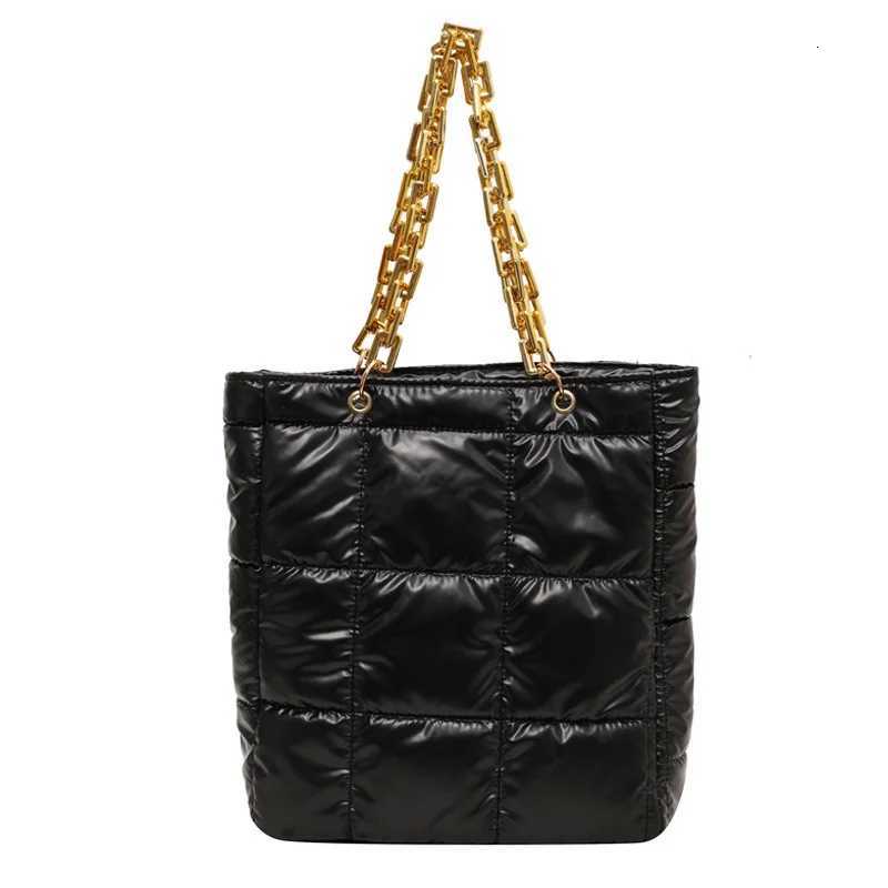 Solid Color Winter Fi Shoder Bags For Women Acrylic Chain Casual Tote Designer Plaid Down Cotton Ladies Handbags Y250730