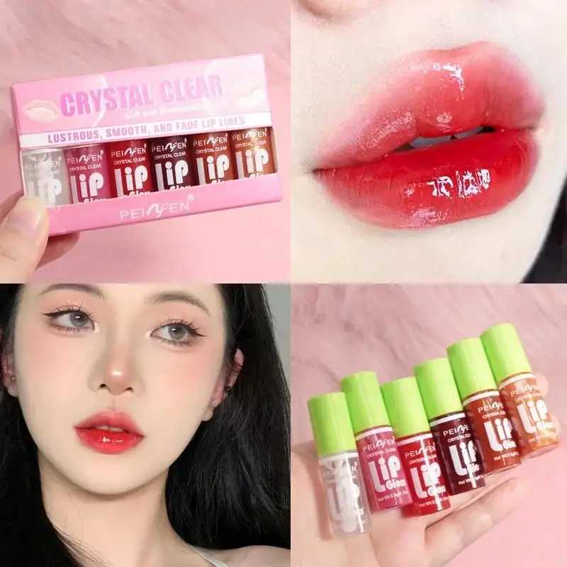 6 Pieces Glass Mirror Lip Gloss Set Hydrating Lightweight Lip Balm Glossy Shimmer Sheer Tint Peach Cherry Pink G250728