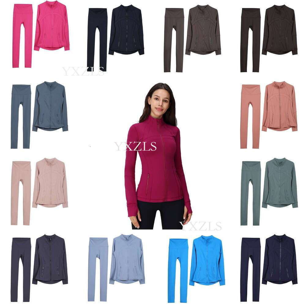 Jscket Women's Yoga Gold Zipper Set And Long Sleeve LuluulemenJacket Shorts Pants Sports Fitness Define Loose Jogging Clothing Jacket luluness lemonlies leggings