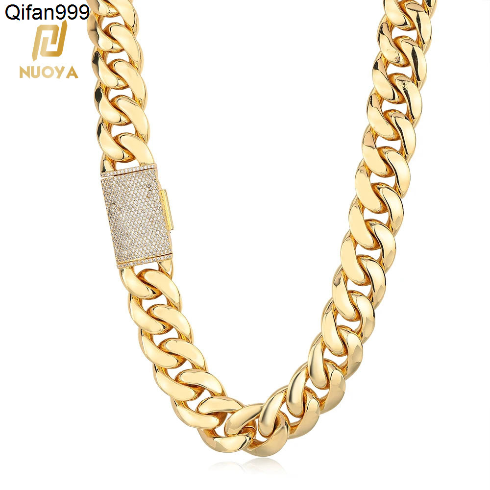 NUOYA Heavy Miami Cuban Chain 18K Gold Plated Brass Necklace Diamond Cut Clasp Hip Hop Jewelry