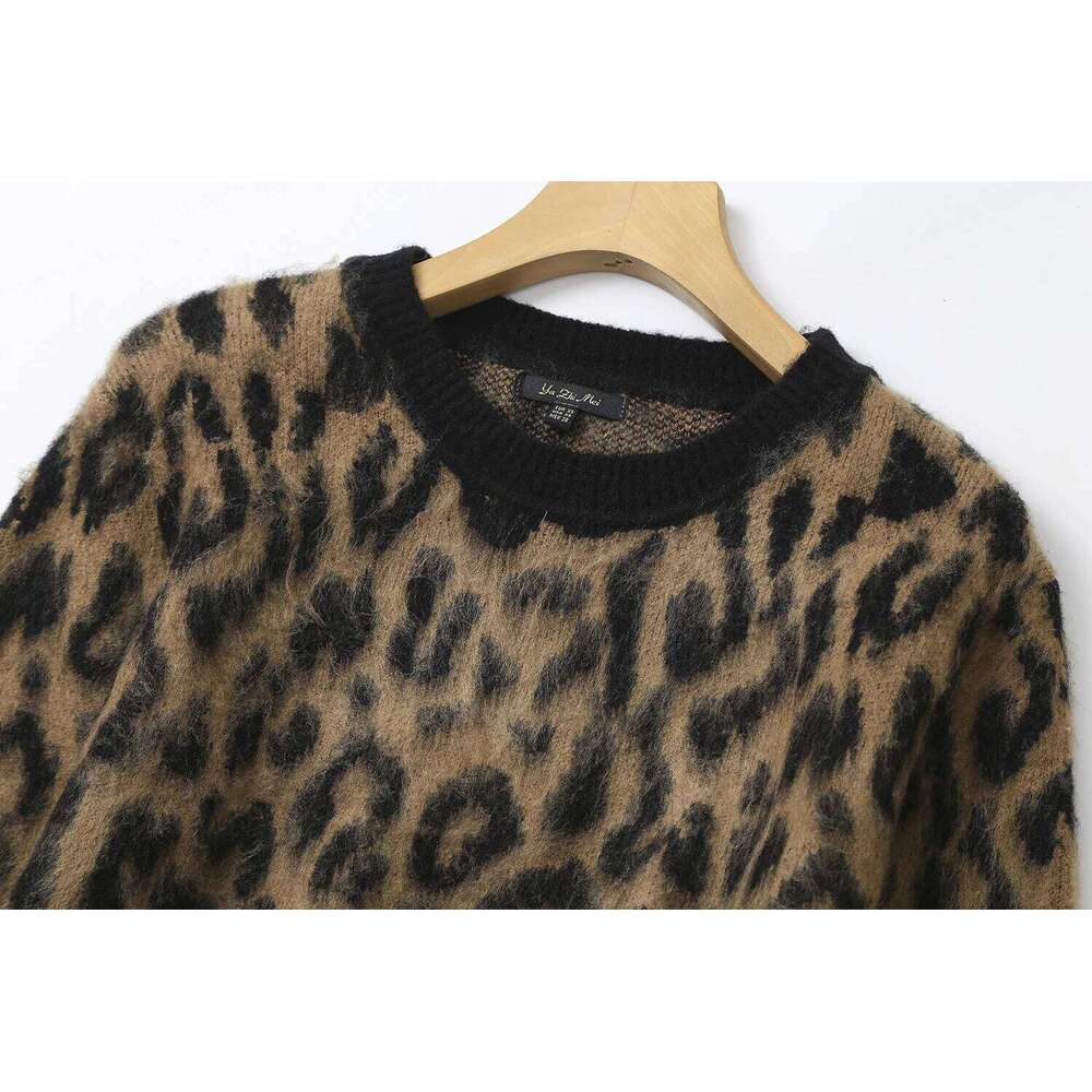Ethereal MD 2025 Massidutti Spring New Style Of Women's Casual Fashion Lazy Leopard Print Short Crew-Neck Sweater 250728