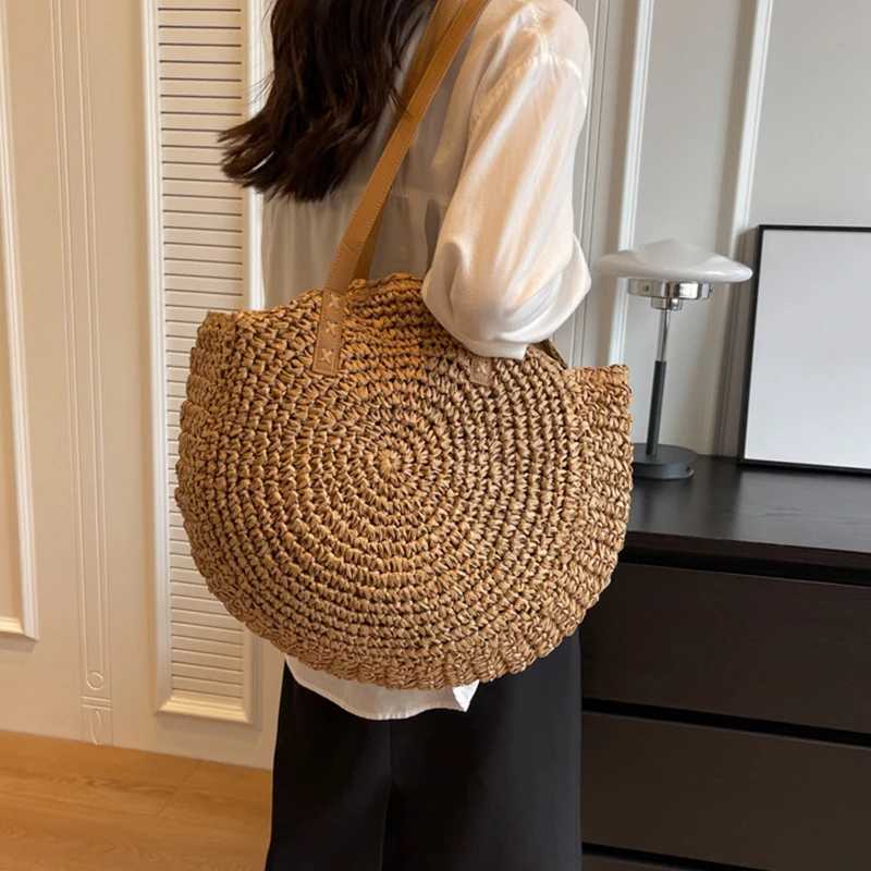 Women Boho Woven Handbag Summer Beach Tote Straw Bag Round Rattan Shoulder Bag G250729