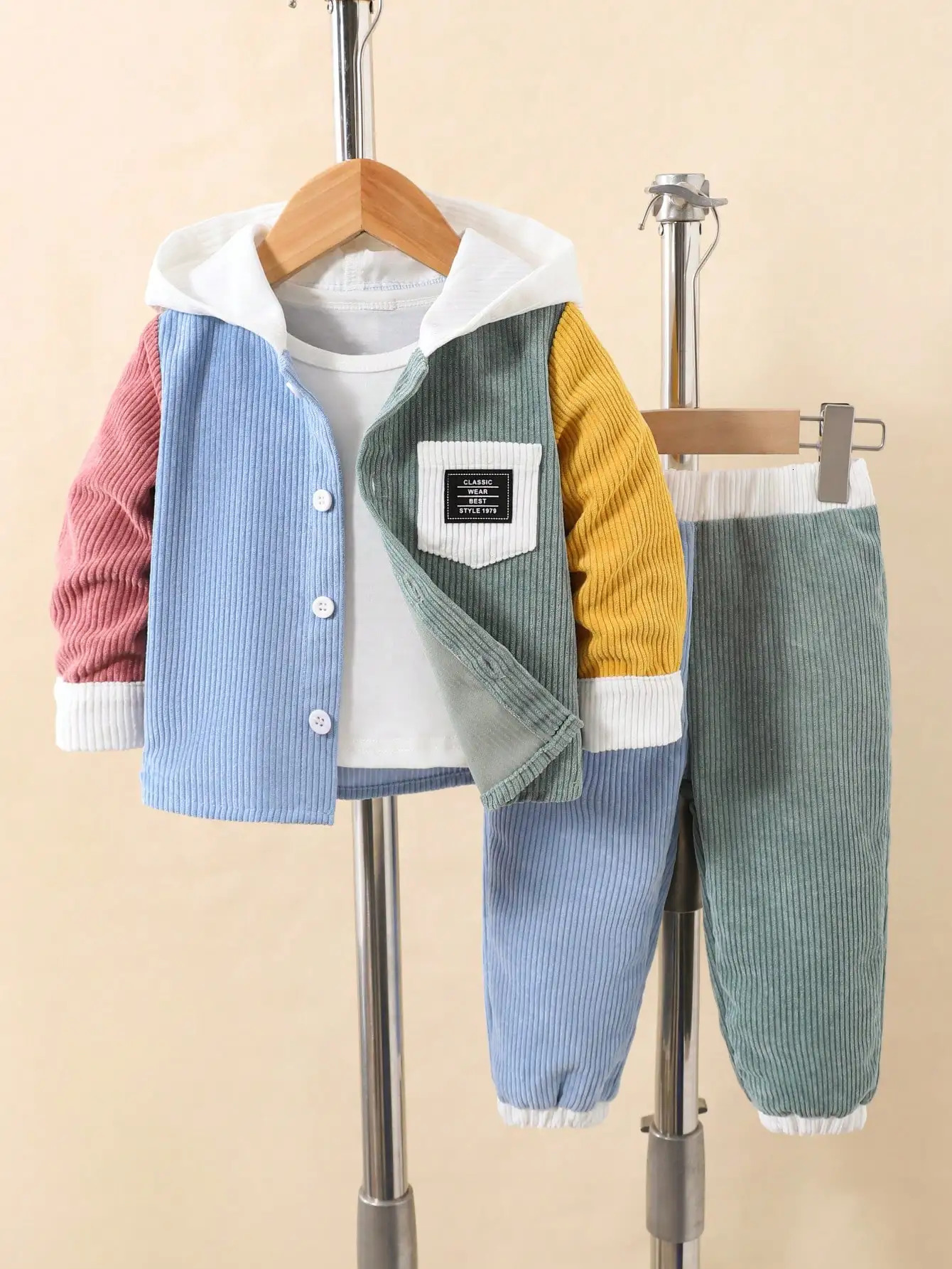 Spring And Autumn born Baby Casual Sports Set Boys Corduroy Patchwork Long-Sleeved Jacket Long Pants 2-Piece Set 250729