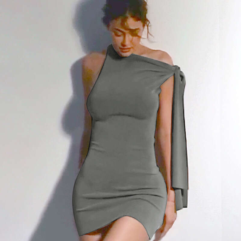 Yds325 Women's Summer New Solid Color Twist Knot Tassel Sleeveless Asymmetric Bodycon Dress B5