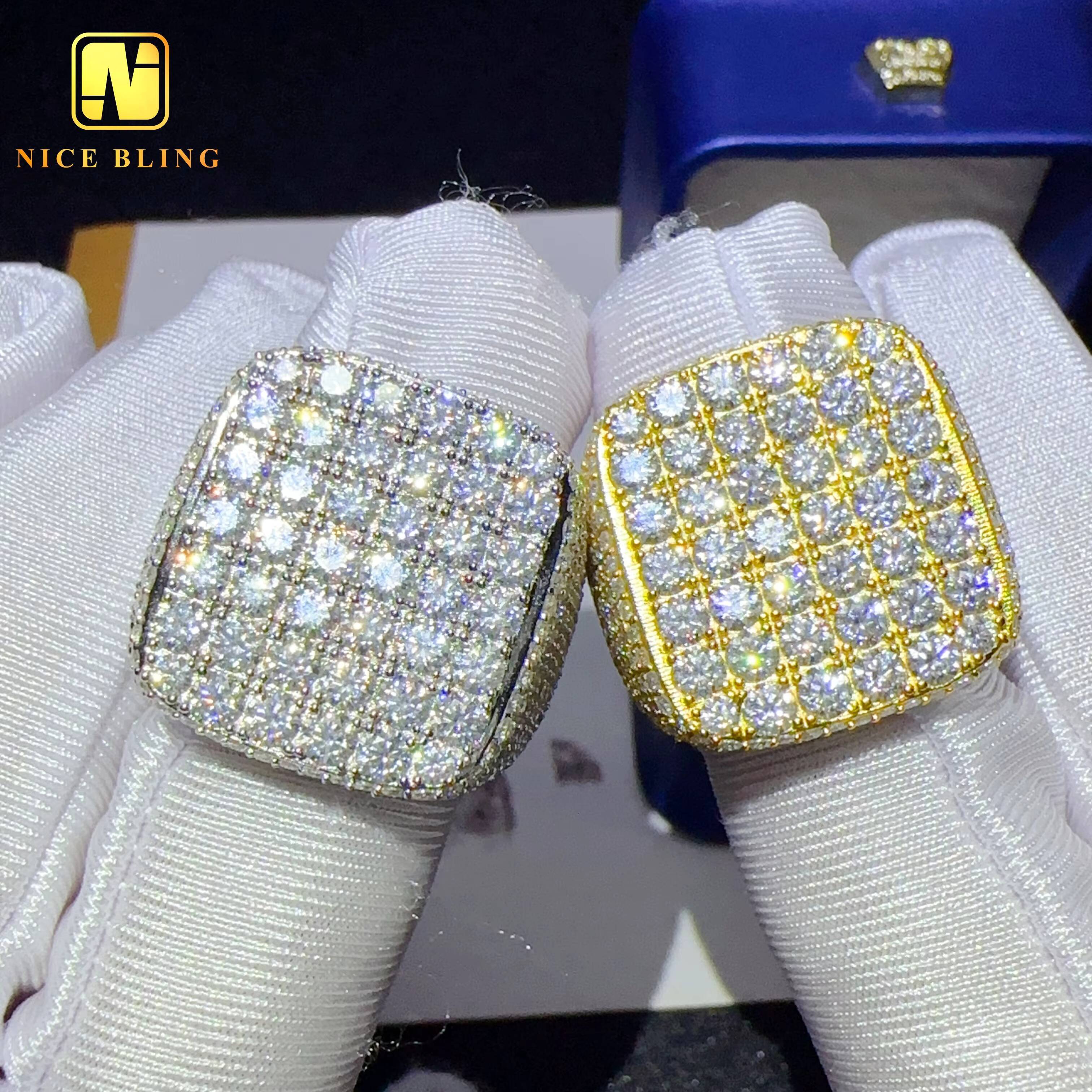 Pass Diamond Tester Hip Hop Jewelry Men square Shape Engagement Rings 925 Sterling Silver Vvs Moissanite Diamond Ring