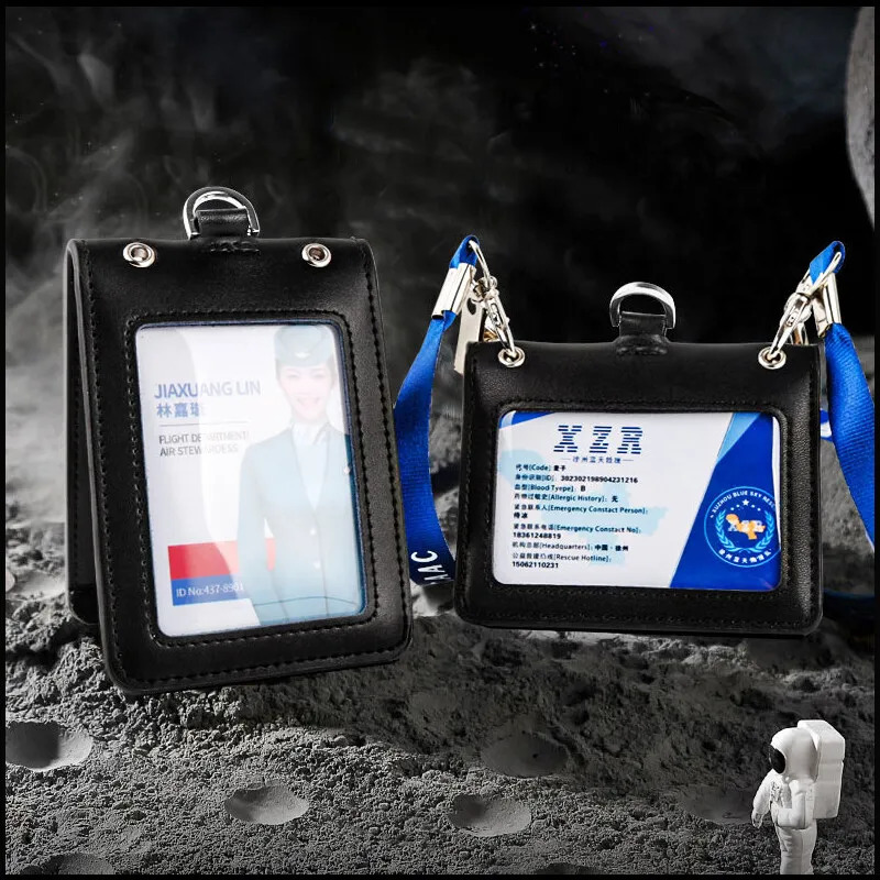 Aviation Flight Attendant Neck Lanyard Badge Holder Genuine Leather Staff Work Business Name Tag Id Cards Badg 250730