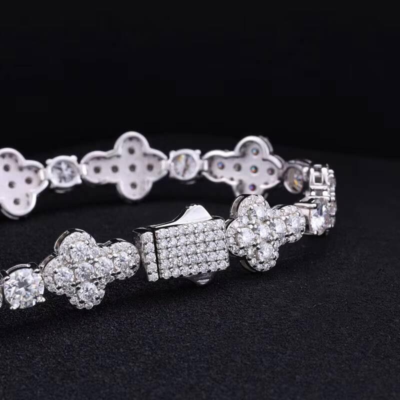 New Arrival Hip Hop Jewelry White Gold 10mm 925 Sterling Silver Vvs Moissanite Diamond Iced Out Cross Link Bracelet