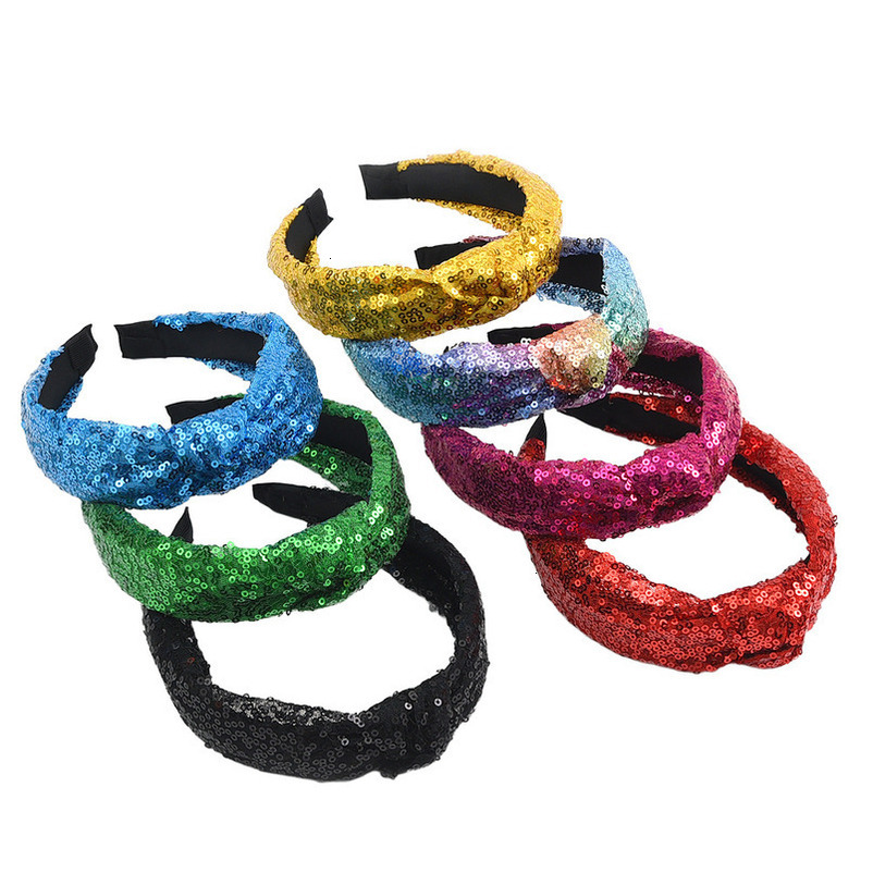 Simple Knot Cross Bow Colorful Sequin Women's Elegant Fabric Headband Hair Accessory