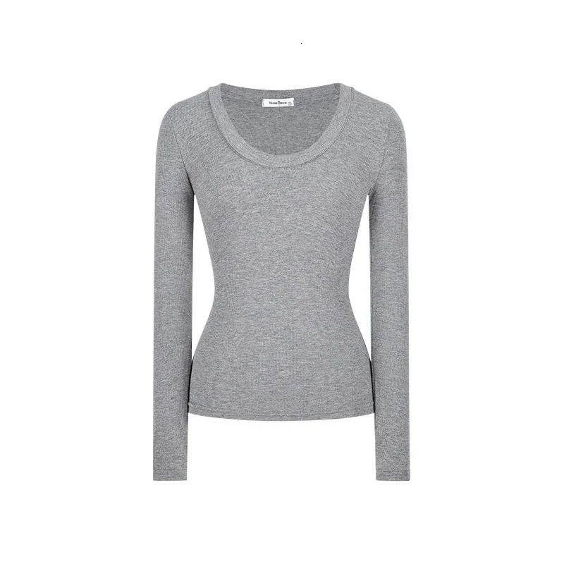 Womens Long Sleeved TShirt Spring And Autumn Solid Color Slim Fit Pullover Basic Y2K Clothing Street Wear 250729