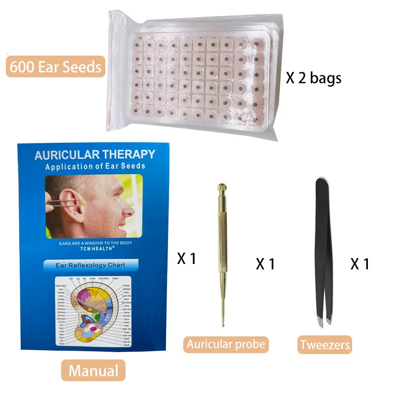 4 in 1 Set Multi-Condition Ear Seeds Acupuncture Auricular Sticker Kit 1200pcs with Acupressure Chart Tweezer Auricular Probe 250726