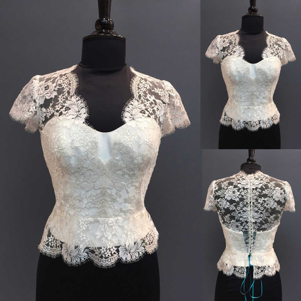 Appliques Bridal Jacket Lace Short Sleeve Square Neck Wedding Dress Jackets Bridal Accessories Customized