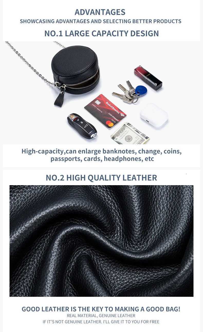 Ladies Fashion New Genuine Leather Round Mini Chain Bag Evening Shoulder Crossbody Purse Portable Change Lipstick Storage Bag Y250729