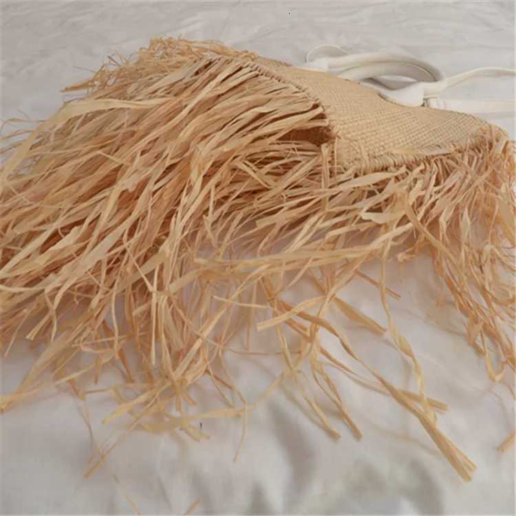 tassel Woven raffia straw Beach Bag Woven Shoulder Bag Raffia Circle Rattan Bags Bohemian Summer Vacation Casual bag Y250729