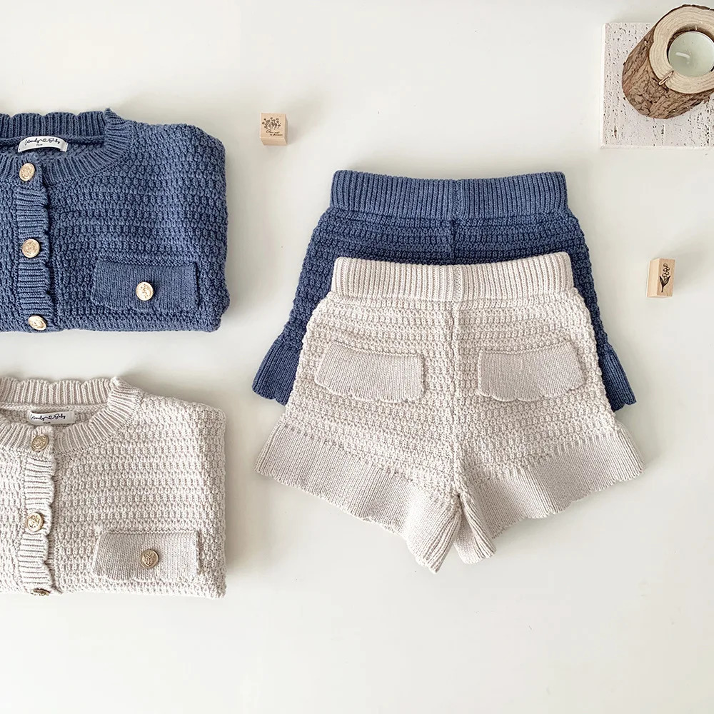 deer jonmi Autumn Winter Toddlers Girls Knitted Sets Cardigan Sweater Shorts 2pcs Korean Style Baby Kids Princess Outfits 250729