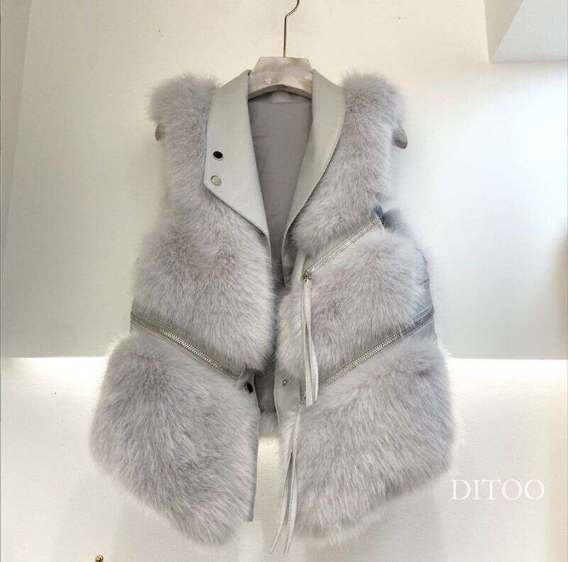 Women's Clothing Coat Haining Manufacturer New Zipper Splicing Short Fur Vest Young Style