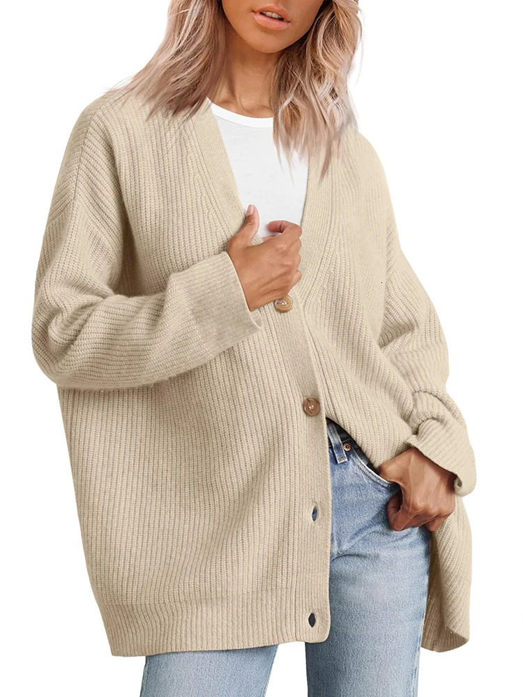 Womens VNeck Knitwear Cardigan Jumper Solid Color Simple Versatile Autumn Winter Style Button Detail Knitted Sweater 250730