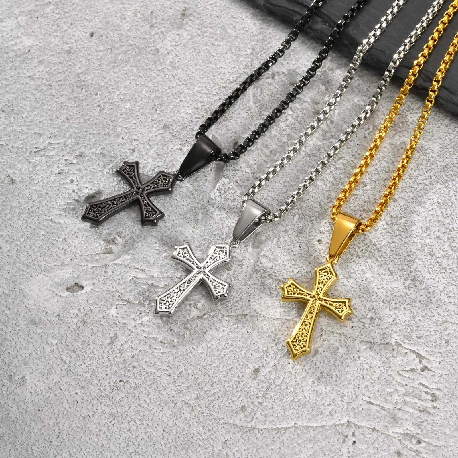 Cross Pendant Necklace for Men Boys50/55/60cm Stainless Steel Collars ChokersChristian Classic Chic Jewelry Gifts 250729