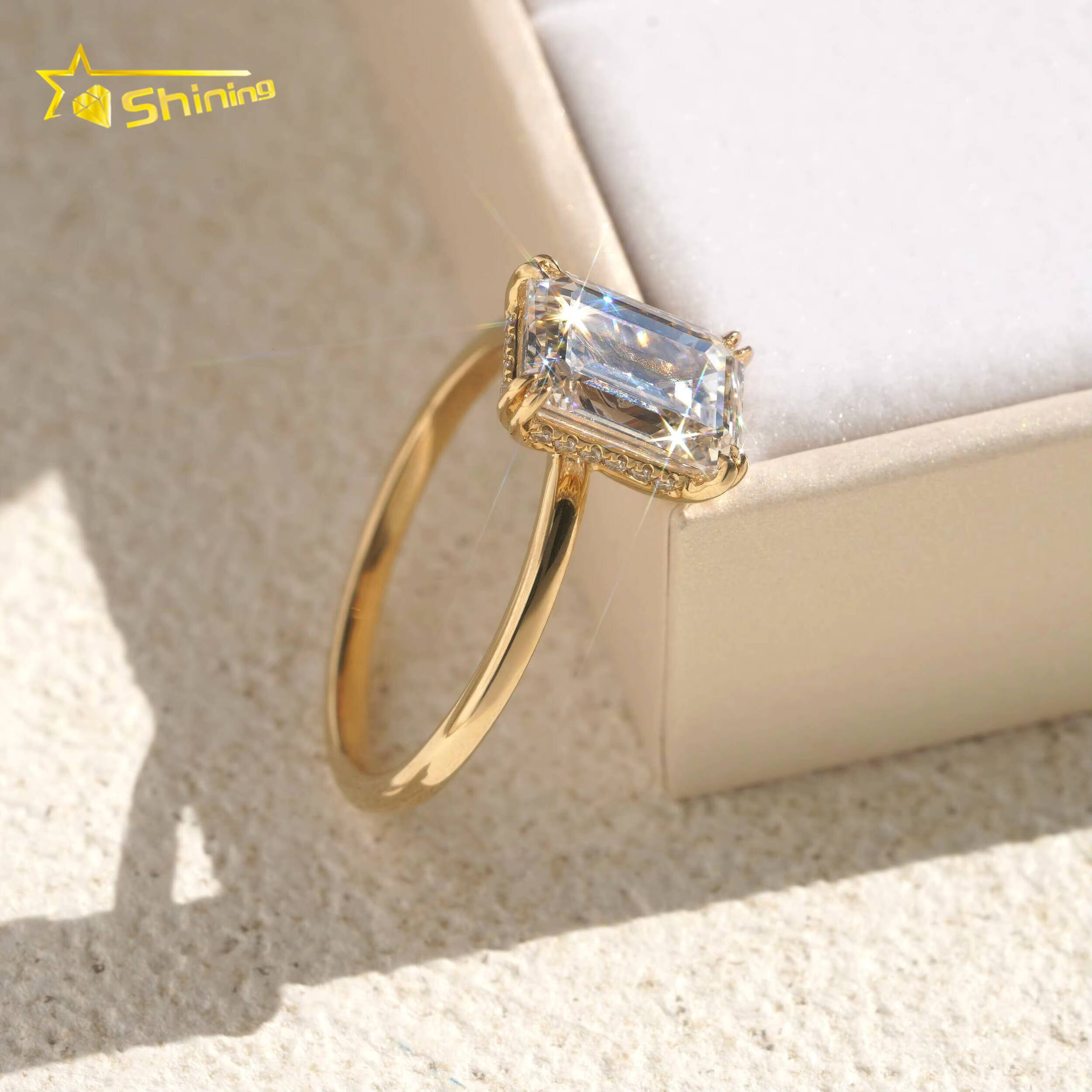 Emerald Cut IGI Lab Grown Solitiare Diamonds Halo Engagement Rings Fine Jewelry 14K Solid Yellow Gold Rings with Certificate