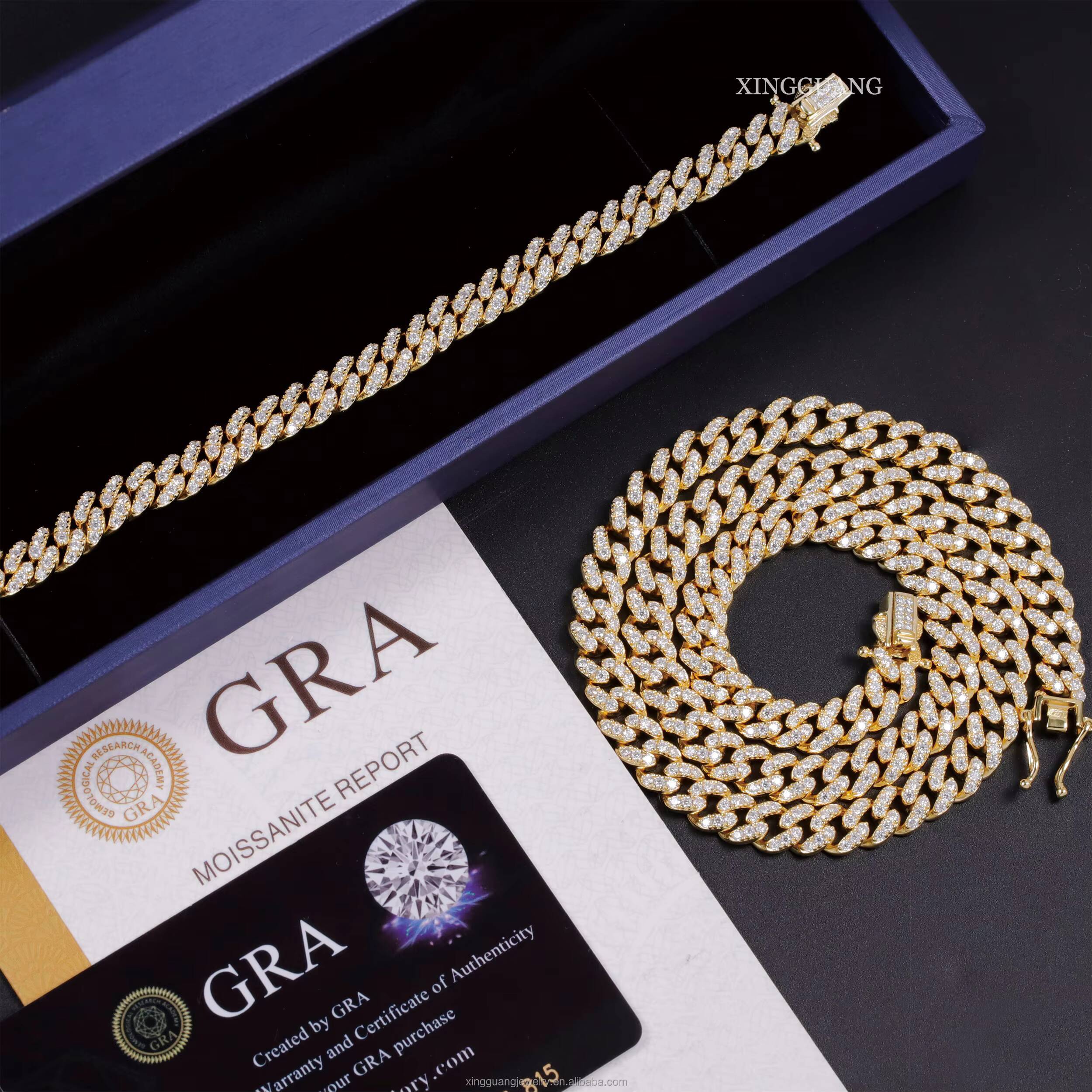 Hot Sale High Quality 925 Silver VVS Moissanite Necklace with Cuban Chain Link Moissanite Jewelry Hip Hop Style for Men/Women