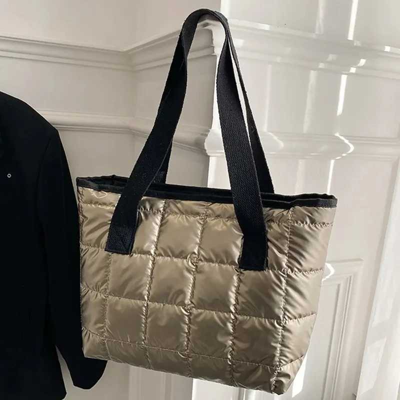 Yogodlns Winter Lozenge Tote Bag Space Cott Handbag Large Capacity Shoulder Bag Warm Down Handbag Casual Portable Handle Bag Y250730