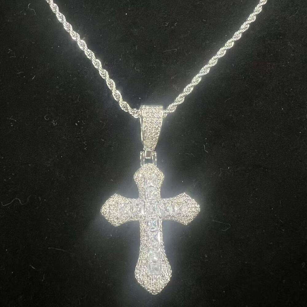 Zirconia Cross Pendant Fashion Classic Style Versatile Braided Chain Necklace