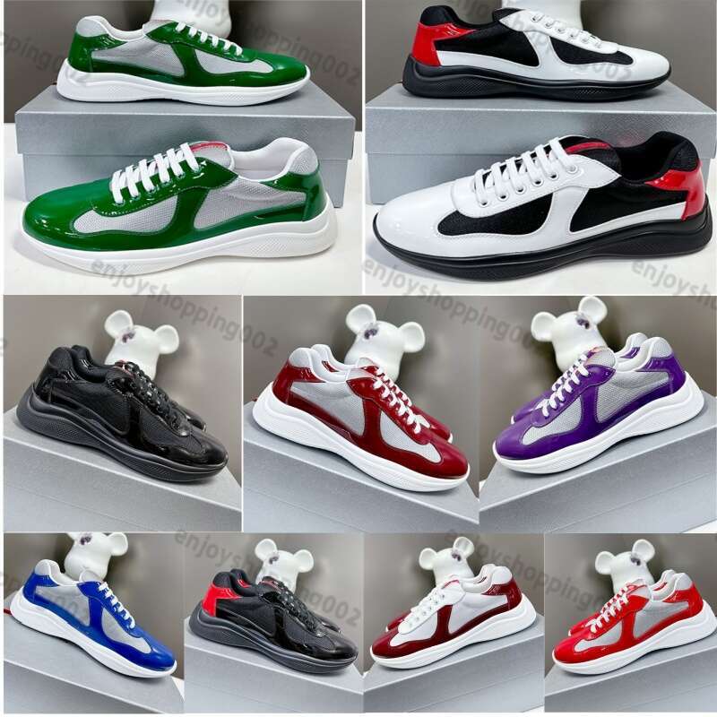 Designer Sneakers Mens womens Cup Shoes Classic Casual Running Shoes Bright Leather Nylon Iutdoor Trainers White Black Green Yellow Fashion Sports Trainer Shoes