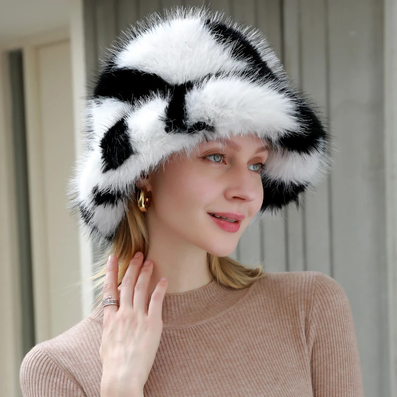 Fluffy Faux Fur Bucket Hat Women Fur Warm Rabbit Fur Cap Russian Women Panama Fisherman Hat Wholesale 250724