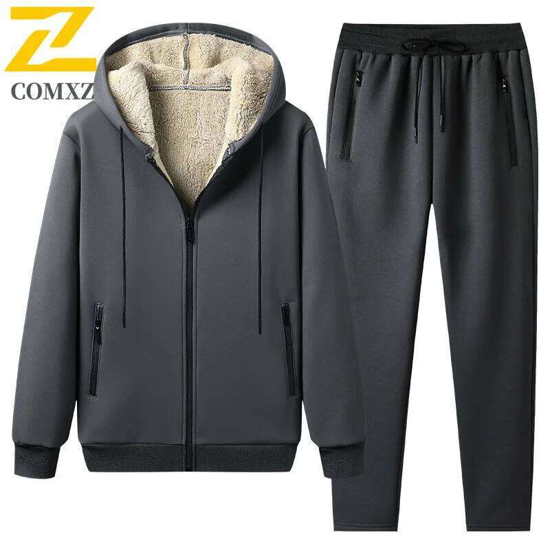 Men's Sportswear New Winter Autumn fleece Tracksuit 2 Piece Sets Sports Suit Jacket+Pant Sweatsuit Male Fashion warm Clothing