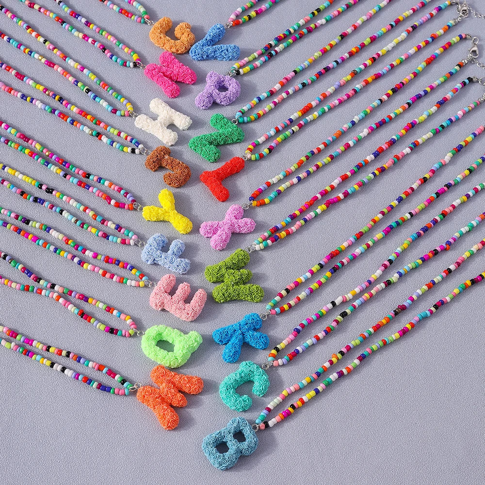 Fashion Candy Color Initial 26 Letters Alphabet A-Z Letter Necklace for Women Girls Beads Necklace Pendant Party Jewelry Gift 250729