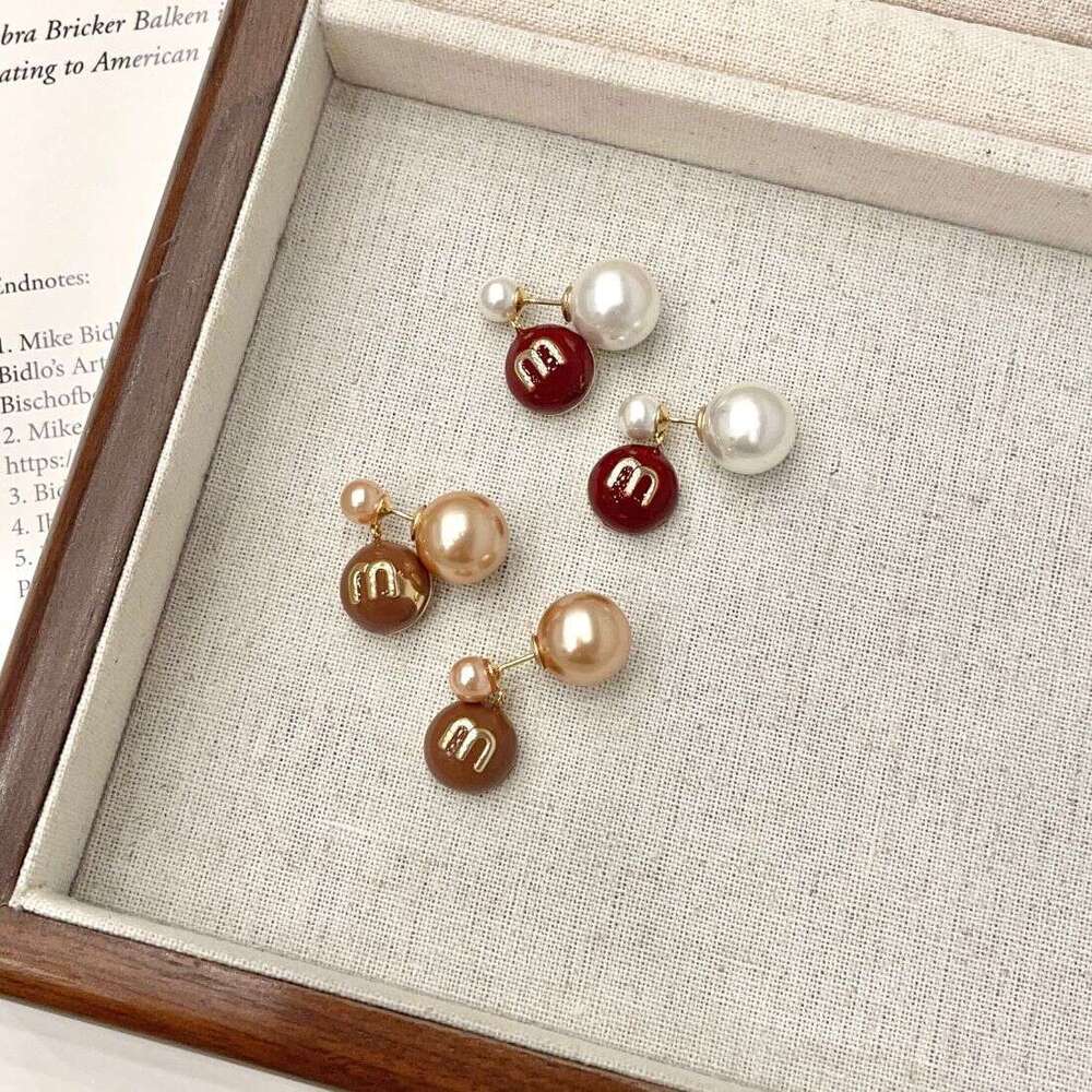 High-end Wine Red Brown Bead Short Unique Design Sense Stud Fashionable Elegant Earrings e13