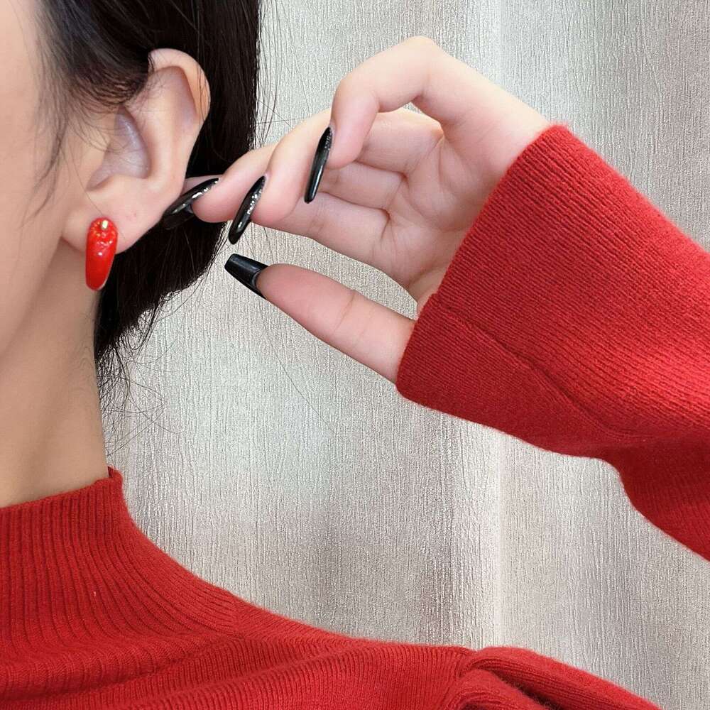Anchor Red Drop Glaze Earrings for Women, Autumn and Winter Elegant High-end Sense Stud Earrings, Niche Design Hoop Rings f89