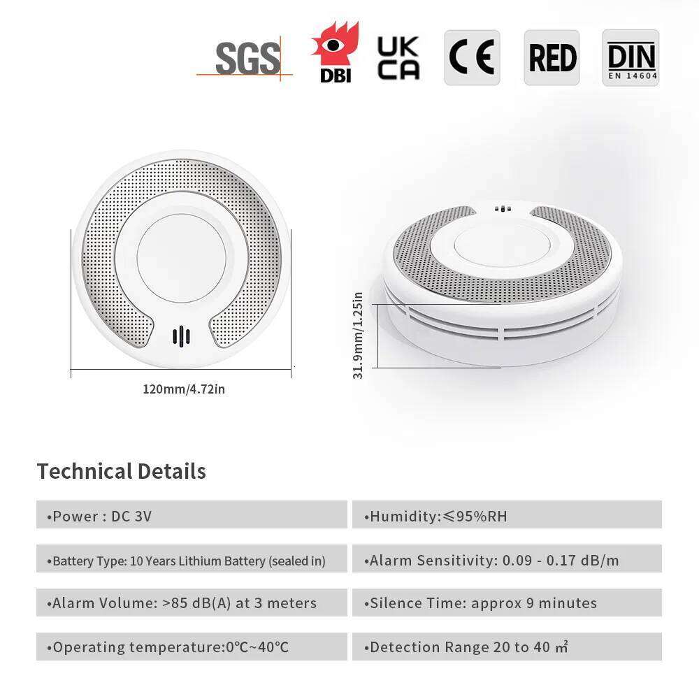 Wireless Interlinked Smoke Alarm Detector Sealed 10-Year Li-Battery, WiFi Alarm with Tuya APP Control, CE En 14604, V-Come, VS03F