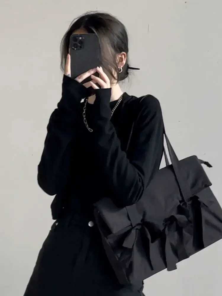 Black Laptop Bag for 15.6 Inch Laptop with Wi-Fi Shoulder Bags with Bow Tie Vintage Look Bags for Korean Girl French Style y250730