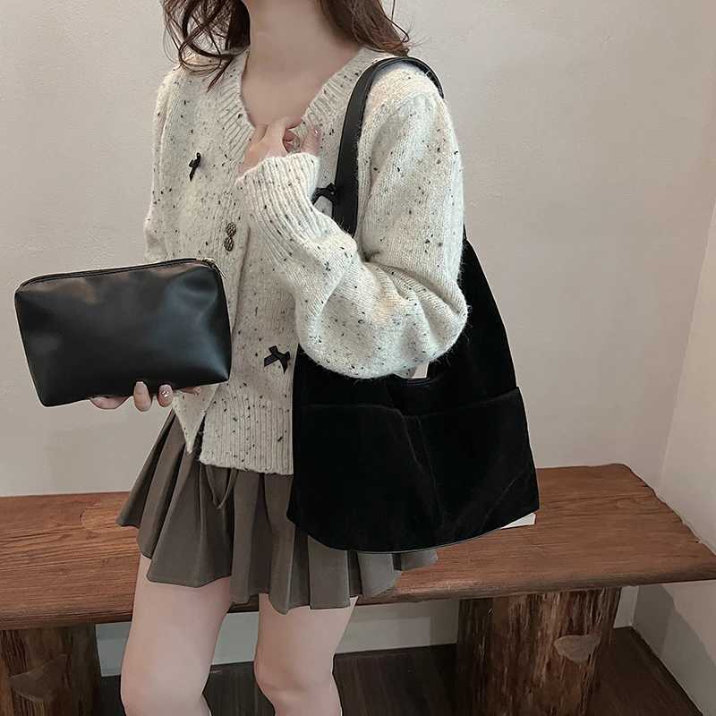 2-IN-1 Underarm Shoulder Bag Sets For Women Faux Suede Multi Pockets Large Capacity Shopper Tote Bag 2025 Lat Handbags Y250730