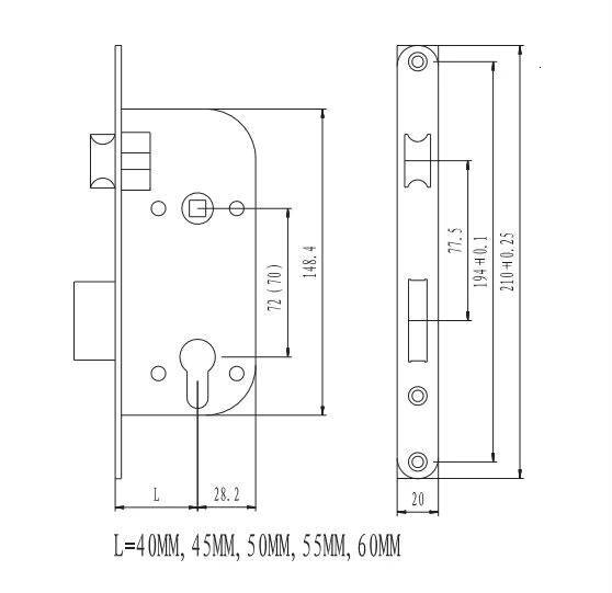 9040 French Mortise Door Lock Body French Style Duty Mortise Door Lock