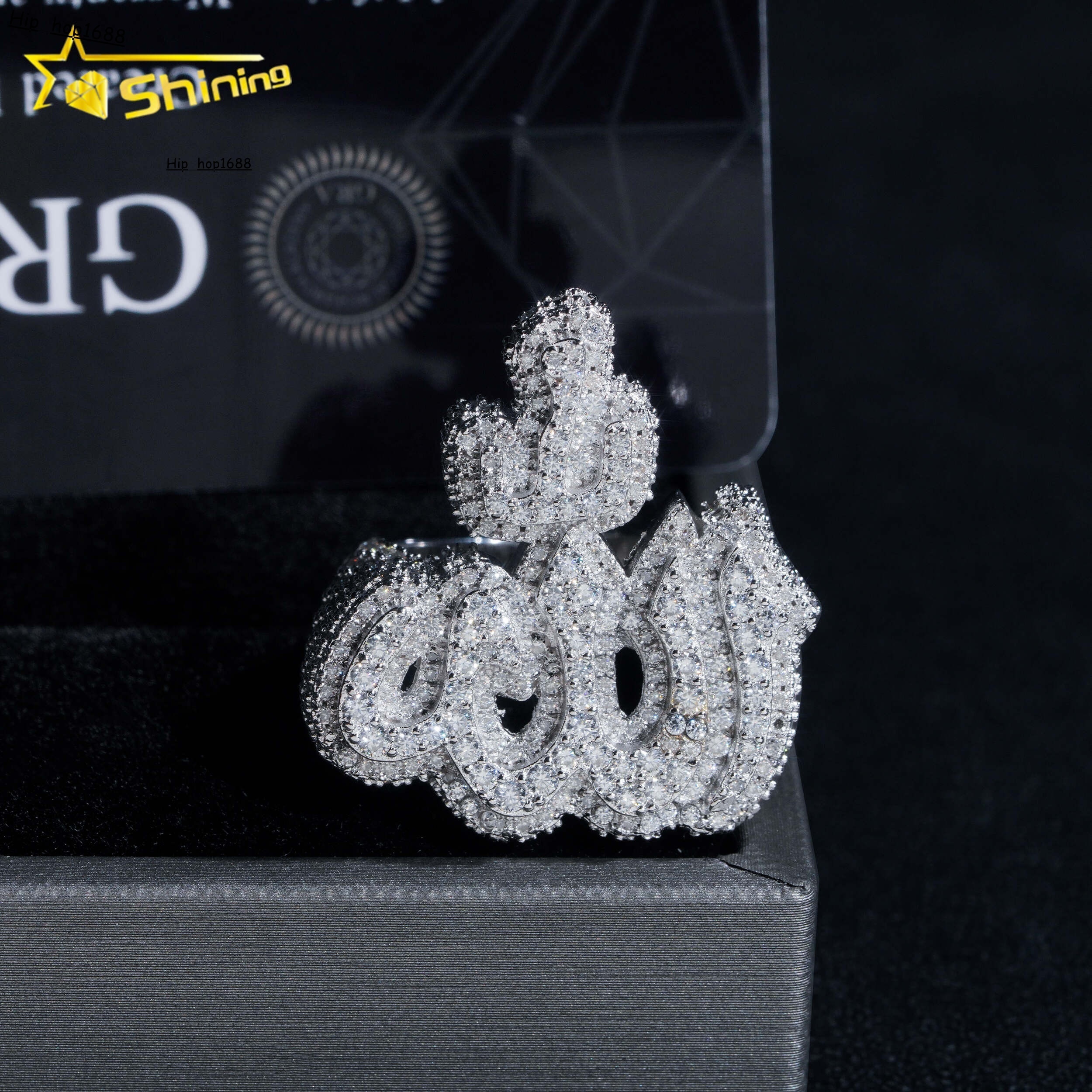 GRA Pass Diamond Tester 925 Sterling Silver Gold Plated Hip Hop Jewelry New Style VVS Diamond Moissanite Men Ring Allah