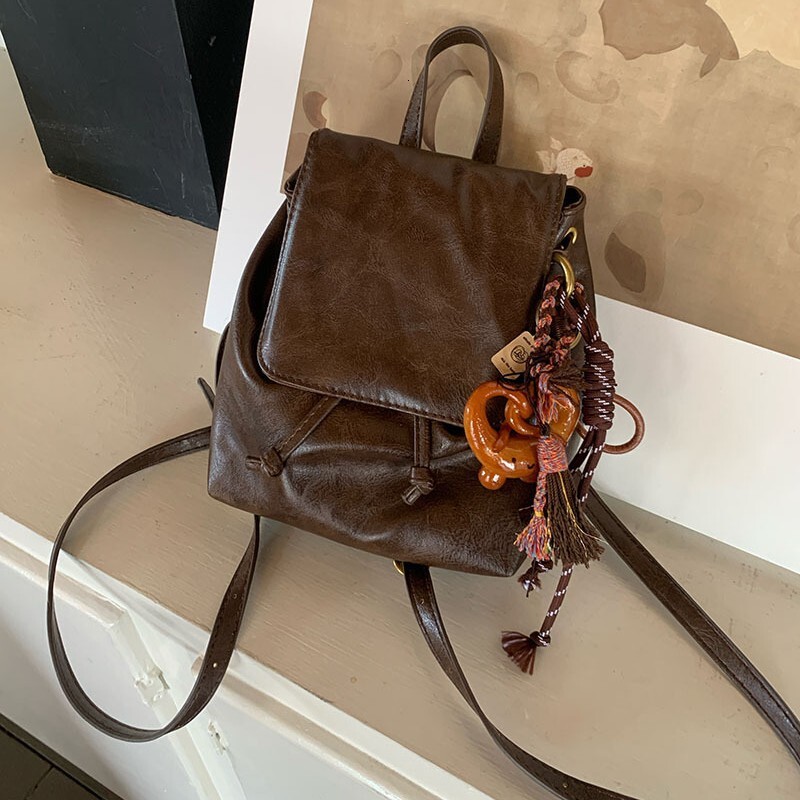 Designer Bag Brown Leather Texture Small Backpack Retro PU Soft Luxury Bag Leather Texture Versatile Shoulder Bag Commuting Versatile Small Backpack