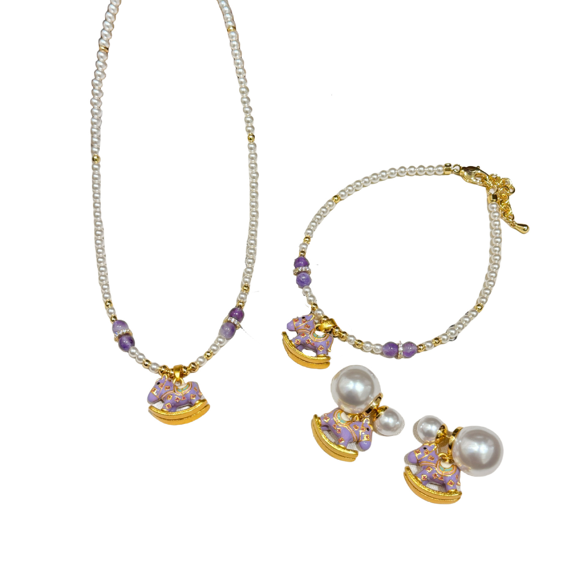 Colorful Beach Lady Pendant Dopamine Oil Drop Wooden Horse Designer Necklace Beaded Pearl Necklace Accessories For Women Light Luxury Niche High End C