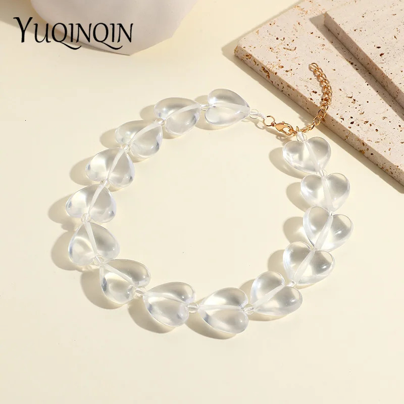 Trendy Cute Transparent Resin Heart Beads Necklaces for Women Beaded Chain Choker Necklace For Girl Simple Fashion Jewelry Party 250729