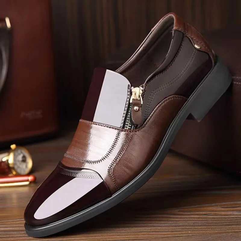 New Autumn Mens Leather Shoes Sharp Pointed Outdoor Anti-Slip Flat Fion Business Zipper Footwear Casual Comfortable M Shoes Y250730