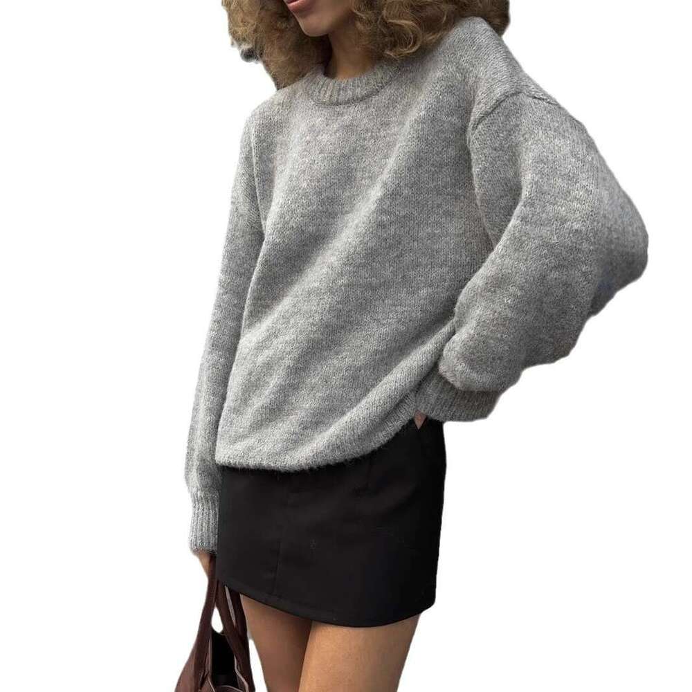 Lazy Style Wool Sweater For Women Pullover Loose Knitted Long Sleeve Top B5