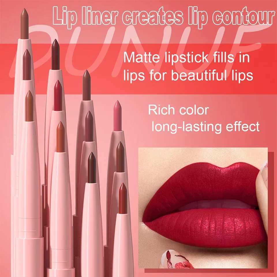 Waterproof Matte Lip Liner and Lipstick Set - Red Brown Contours Long-Lasting Non-Sticky Hydrating Lip Makeup G250729