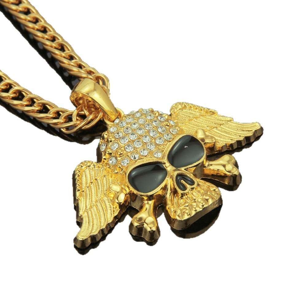 Hot Selling Full Dia Wing Skull Pendant Hip Hop Exaggerated Fashion Trendy Jewelry