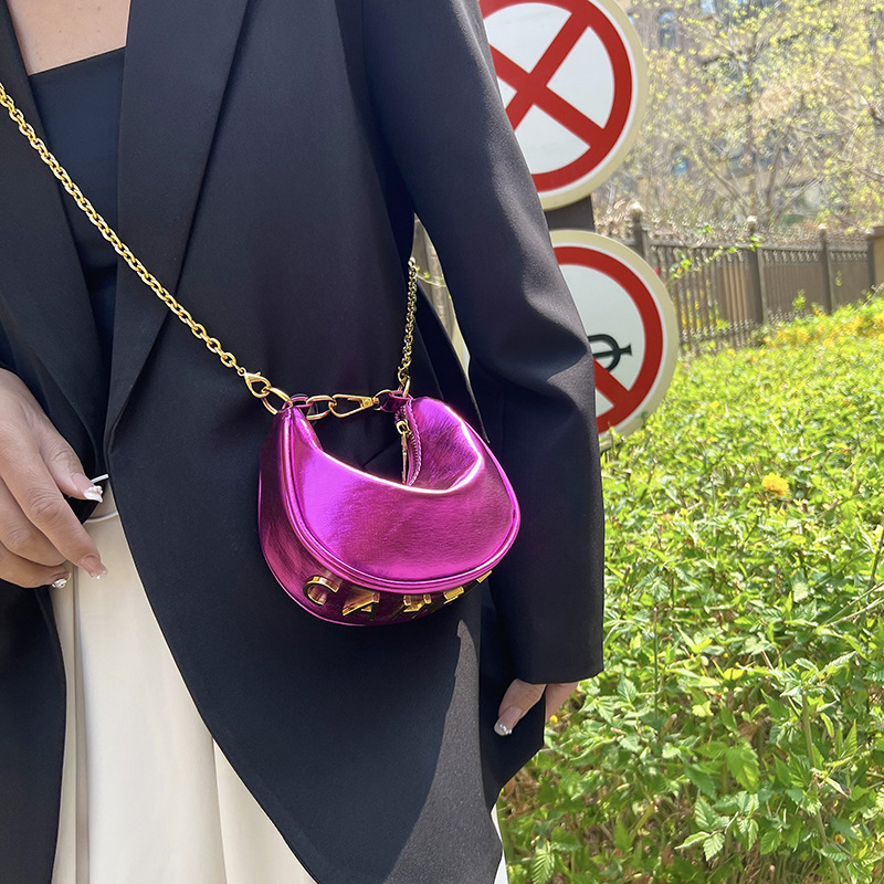 Spring and Summer Original Niche Laser Women's Bag Armpit Dumpling Bag Women's Mini Crescent Shoulder Bag Chain Handbag2025
